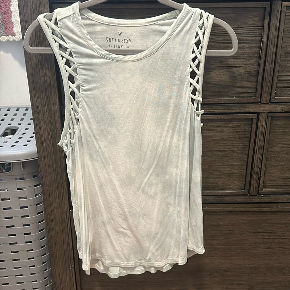 SOFT & SEXY AE Blue and white tie dye tank